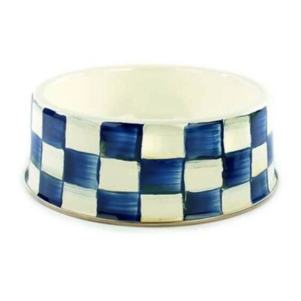MACKENZIE CHILDS ROYAL CHECK ENAMEL LARGE PET DISH BRAND NEW 8.5" dia., 3.25" H